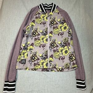 Oiselle Yellow and Brown Floral Bomber Jacket